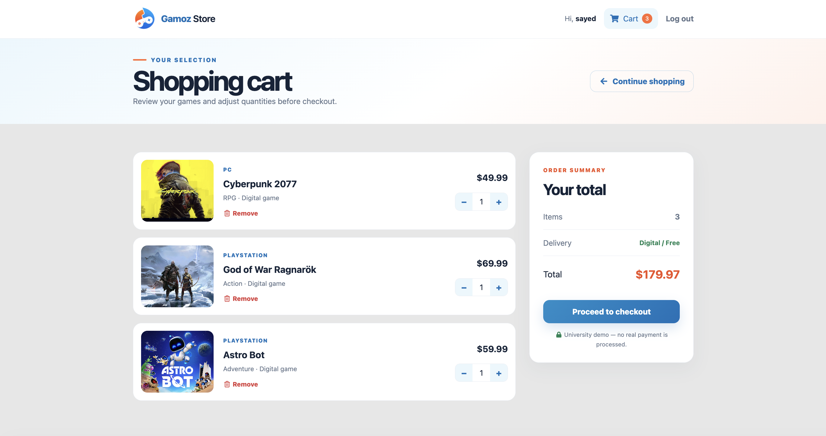 Gamoz Store shopping cart