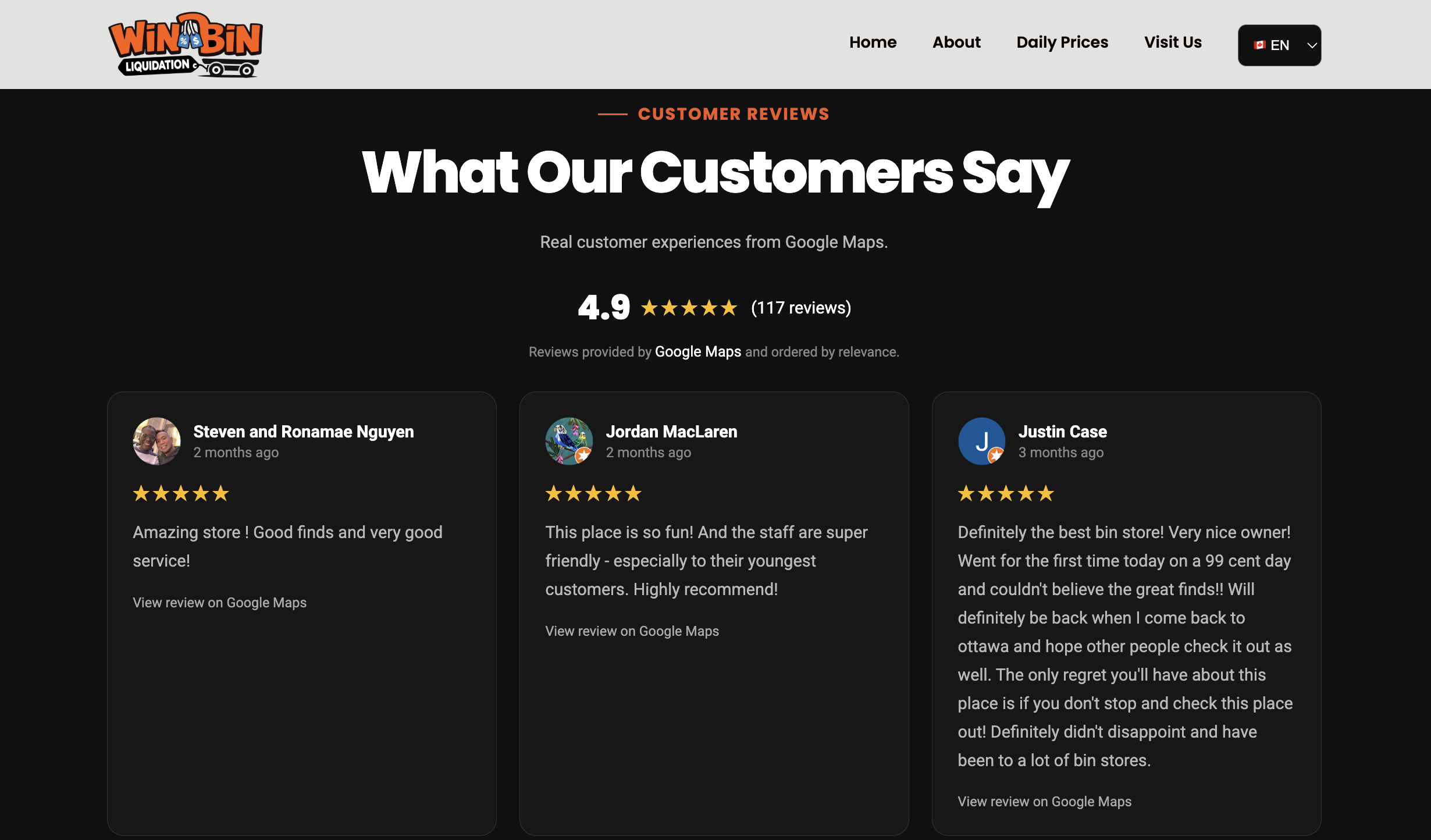 WinBin Liquidation customer reviews